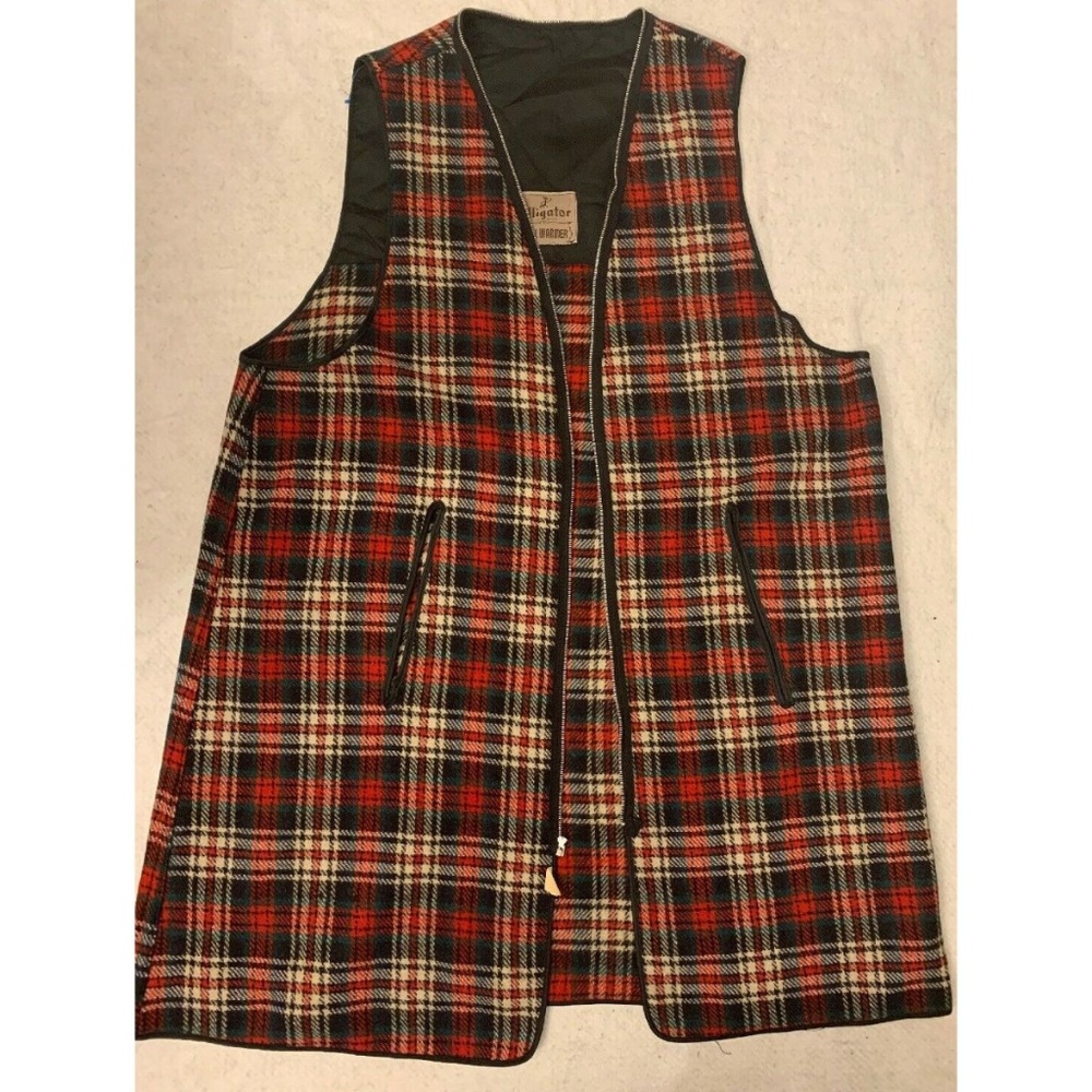 Vintage Alligator Wool Warmer Vest Zips Coat Sz L